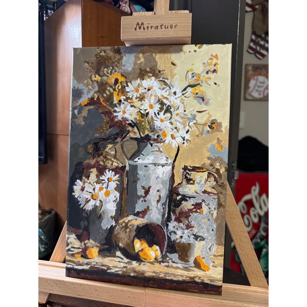 Original Daisy Floral Still Life Acrylic Painting Rustic Farmhouse‎ Canvas Art
